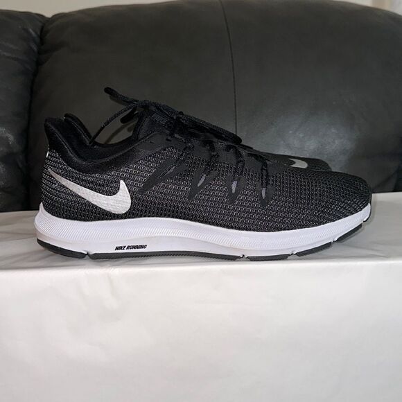 NIKE 9.5 Quest Slip Resistant Black Tan Knit Blue White Running Sneakers - Picture 4 of 15